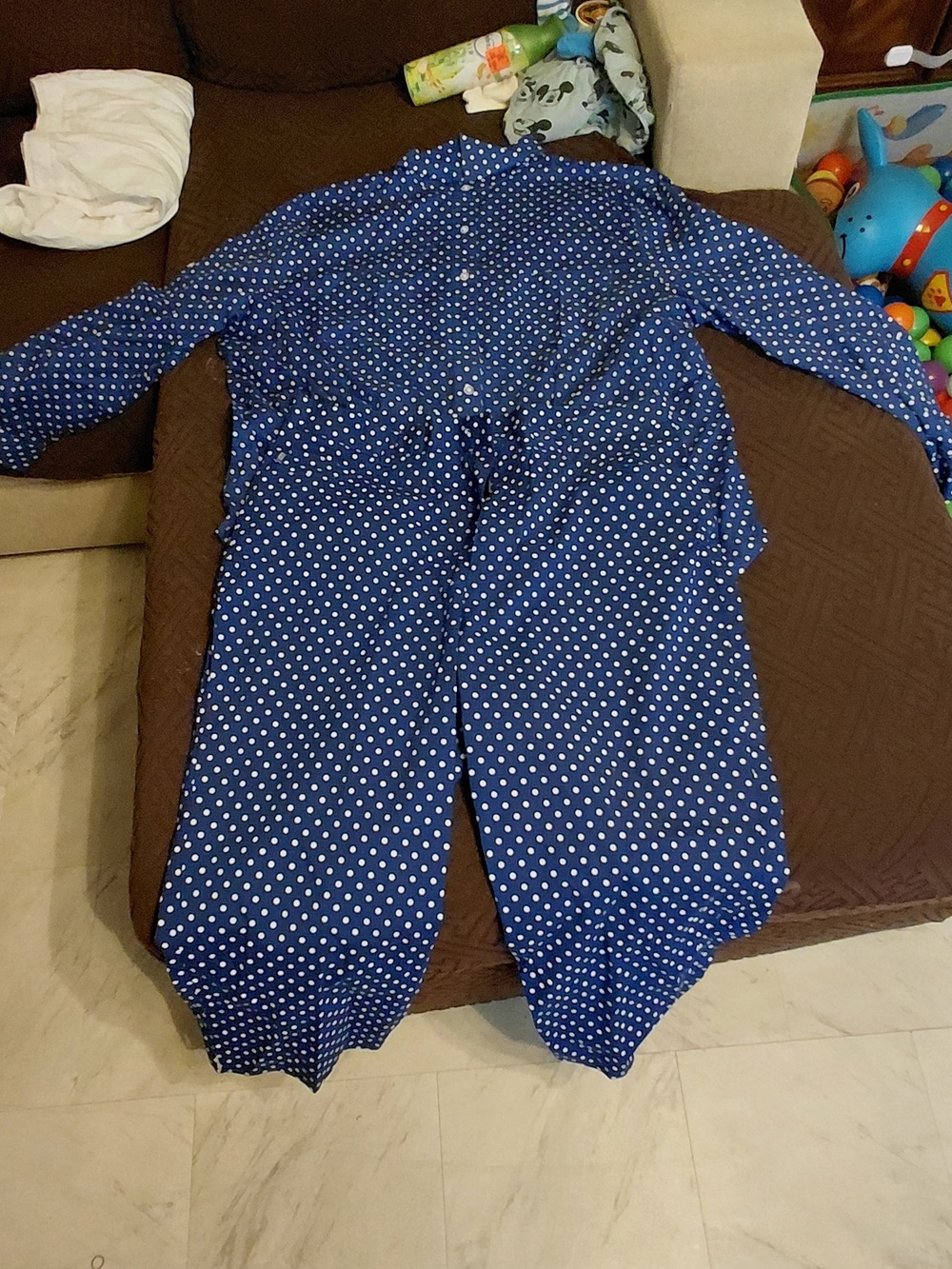 Kids Navy Blue Polka Dot One-Piece Jumpsuit